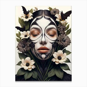 Woman With Flowers And Bats Canvas Print