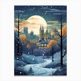 Winter Travel Night Illustration Edinburgh Scotland 2 Canvas Print