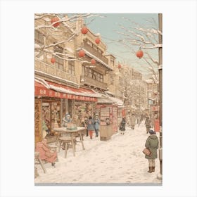 Vintage Winter Illustration Tokyo Japan 1 Canvas Print