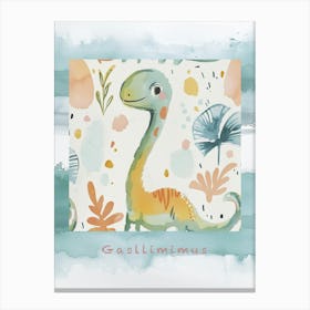 Cute Muted Pastel Gallimimus Dinosaur 1 Poster Canvas Print
