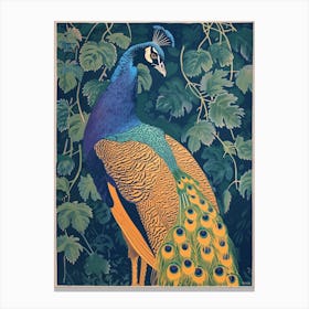Blue Mustard Peacock & The Leaves 1 Canvas Print
