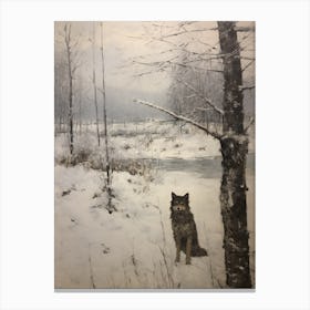 Vintage Winter Animal Painting Coyote 1 Canvas Print