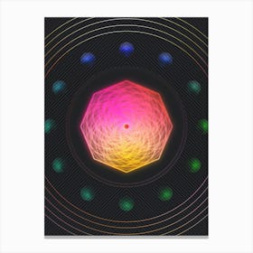 Neon Geometric Glyph in Pink and Yellow Circle Array on Black n.0101 Canvas Print