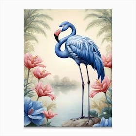 Floral Blue Flamingo Painting (15) Canvas Print