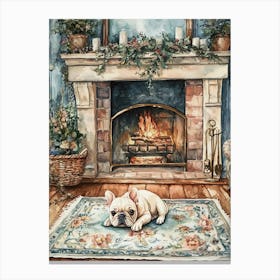 French Bulldog In Front Of Fireplace Canvas Print