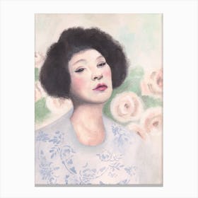 Woman With Pastel Flowers Canvas Print
