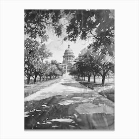 The Texas State Capitol Austin Texas Black And White Watercolour 3 Canvas Print