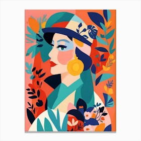 Illustration Of Woman In Hat Canvas Print