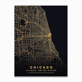 Chicago Illinois USA Black And Gold Map Canvas Print