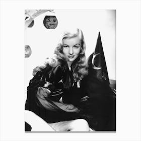 Beautiful Pin Up Blond In Black Witch Costume Canvas Print