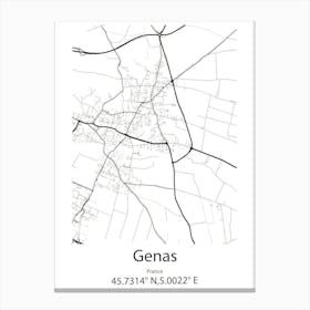 Genas,France Minimalist Map Canvas Print