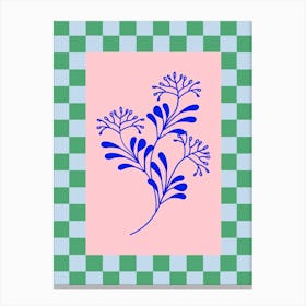 Modern Checkered Flower Poster Blue & Pink 12 Canvas Print