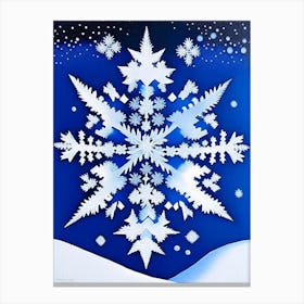Diamond Dust, Snowflakes, Blue & White Illustration Canvas Print