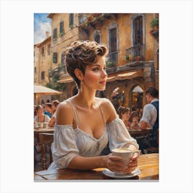 Woman Drinking Coffee Canvas Print