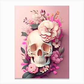 Skull With Floral Patterns 2 Pink Vintage Floral Canvas Print