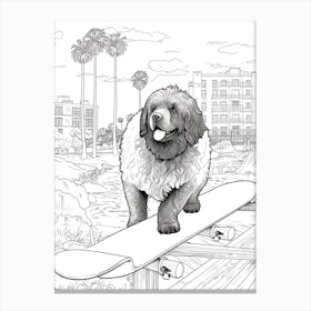 Newfoundland Dog Skateboarding Line Art 1 Canvas Print