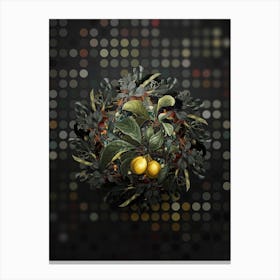 Vintage Ripe Plums on Branch Fruit Wreath on Dot Bokeh Pattern n.0602 Canvas Print