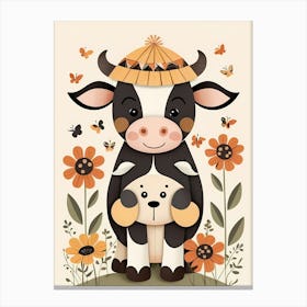 Floral Cute Baby Cow Nursery (8) Canvas Print