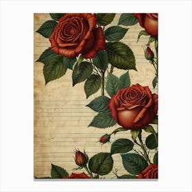 Roses On Old Paper Canvas Print