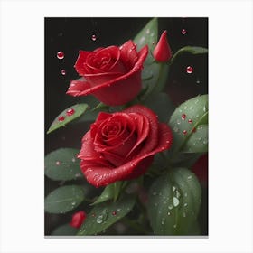 Red Roses At Rainy With Water Droplets Vertical Composition 83 Canvas Print