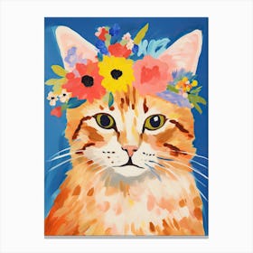 Kurilian Bobtail Cat With A Flower Crown Painting Matisse Style 2 Canvas Print