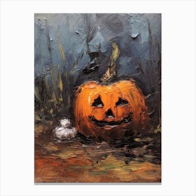 Spooky Halloween Pumpkin, Oil Painting 2 Canvas Print