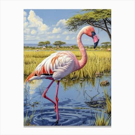 Greater Flamingo African Rift Valley Tanzania Tropical Illustration 3 Canvas Print