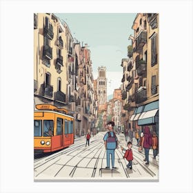 Street Scene In Barcelona Canvas Print