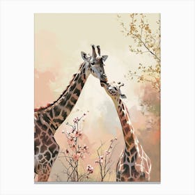 Two Giraffes With The Trees & Plants Canvas Print