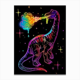 Neon Dinosaur Breathing Rainbow Fire Canvas Print