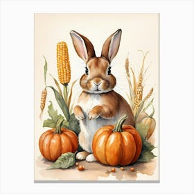 Painting Of A Cute Bunny With A Pumpkins (54) Canvas Print