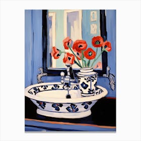 Bathroom Vanity Painting With A Poppy Bouquet 1 Canvas Print