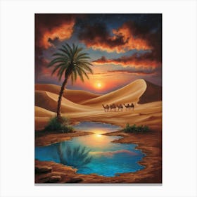 Desert Landscape With Camels Canvas Print