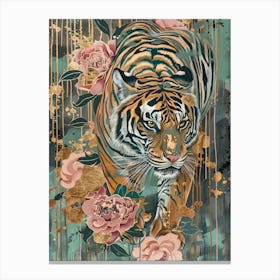 Tiger And Roses 2 Canvas Print