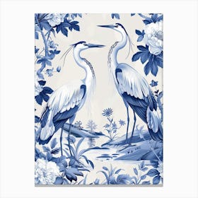 William Morris Style Heron Stalk Blue White Canvas Print