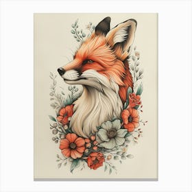 Amazing Red Fox With Flowers 18 Canvas Print