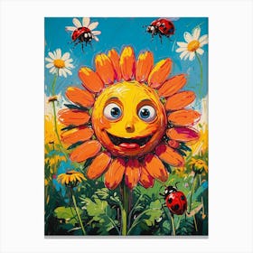 Ladybugs On A Sunflower Canvas Print