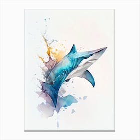 Great White 2 Shark Watercolour Canvas Print