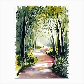 Watercolor Of A Path In The Forest Canvas Print