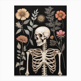 Botanical Skeleton Vintage Flowers Painting (52) Canvas Print