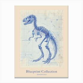 Deinonychus Dinosaur Skeleton Blue Print Style Poster Canvas Print