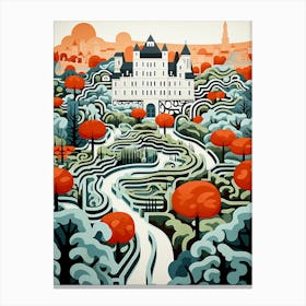 Chateau De Villandry Gardens France Modern Illustration 1 Canvas Print