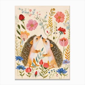 Folksy Floral Animal Drawing Hedgehog 5 Canvas Print