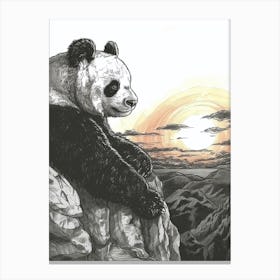 Giant Panda Looking At A Sunset From A Mountaintop 3 Canvas Print