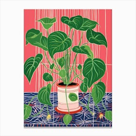 Pink And Red Plant Illustration Philodendron 5 Canvas Print