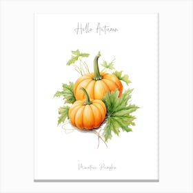 Hello Autumn Miniature Pumpkin Watercolour Illustration 2 Canvas Print