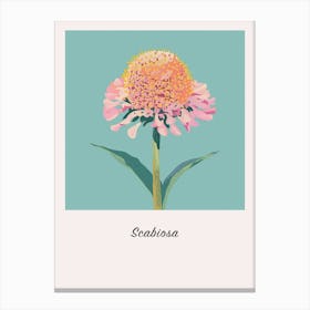 Scabiosa 2 Square Flower Illustration Poster Canvas Print