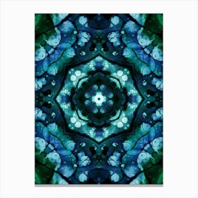 Blue And Green Watercolor Flower Pattern Canvas Print