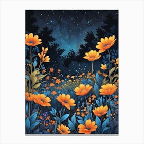 Floral Night Garden Scene (2) Canvas Print