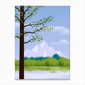 Lake Mountains Water Reflection Grass Tree Forest Sky Clouds Nature Environment Scenic Art Canvas Print